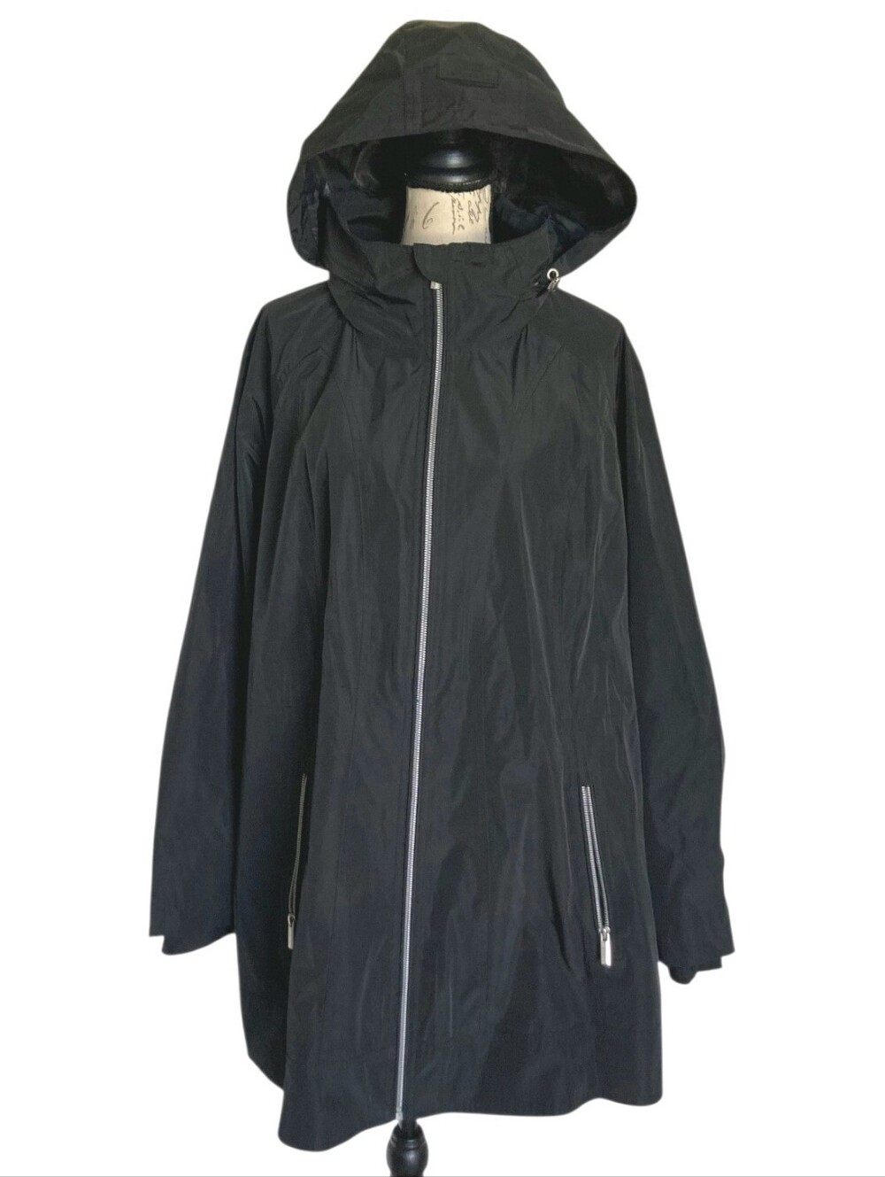 Calvin Klein Performance Zip up Waterproof long Black Rain Jacket Coat 2X Hood
